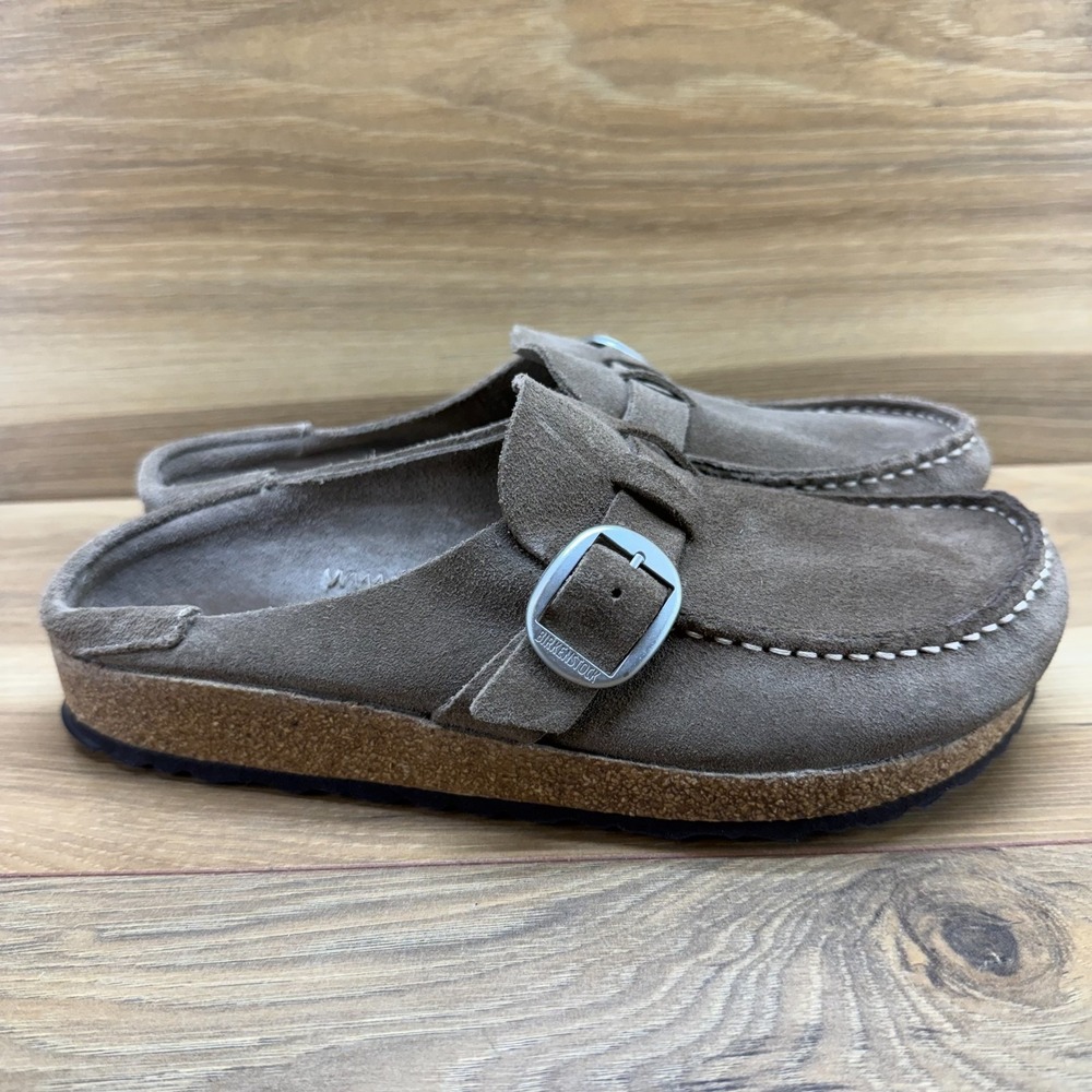Birkenstock Buckley Clogs Tea Suede Womens 7 N EU 38 Moc Toe Slip On Travel Walk